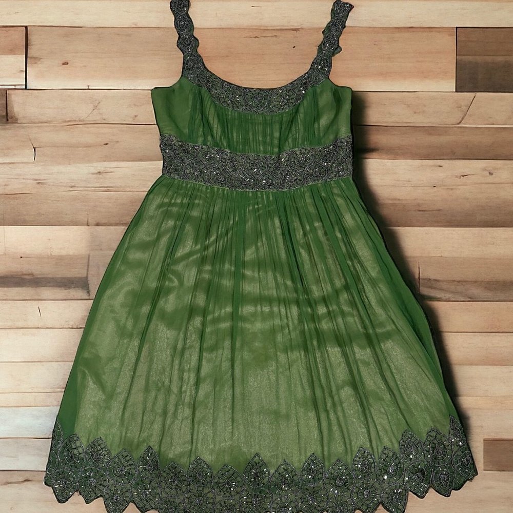 Adriana Papell Silk Beaded Evening Dress Size 10 MSRP $298